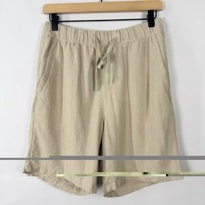 Porter & Ash Linen Blend Drawstring Shorts Beige Elastic Waist Women M
